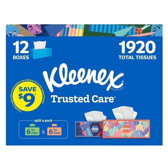 Kleenex Trusted Care Facial Tissues 12 boxes, 160 tissues/box