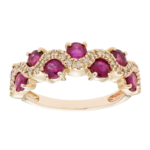 Round Cut Genuine Gemstone and Diamond Accent Band in 14K Gold
