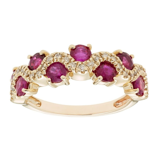 Round Cut Genuine Gemstone and Diamond Accent Band in 14K Gold