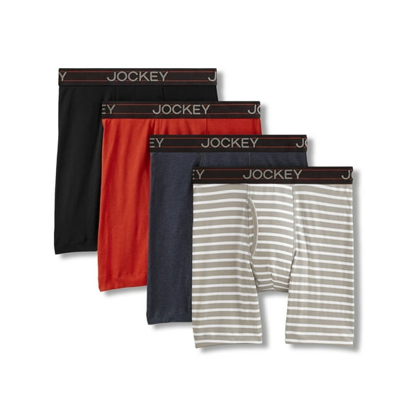 Jockey Men's 4-Pack Lightweight Cotton Blend 7" Long Leg Boxer Brief