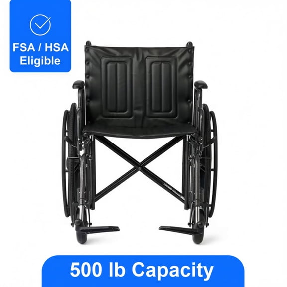 Medline Heavy Duty Wheelchair, 22" Seat, 500 lb Weight Capacity, Black