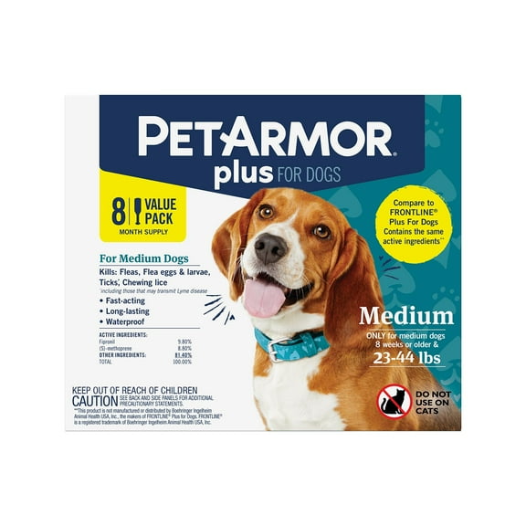 PetArmor Plus Topical Flea and Tick Prevention for Dogs, 8-Month Supply, Choose Size