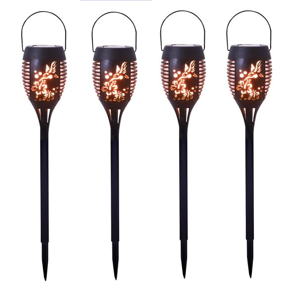 Deck Impressions Hummingbird Solar Tiki with Flame Effect Lights, 4-Pack