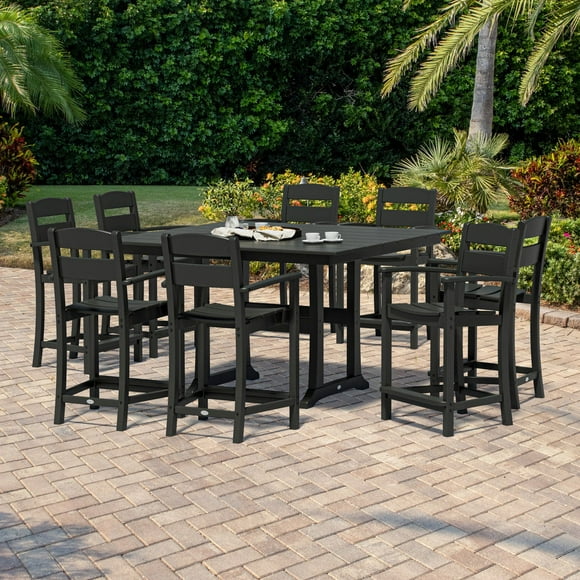 POLYWOOD Gulf Shores Farmhouse Trestle Counter Arm Chair Set, 9pc