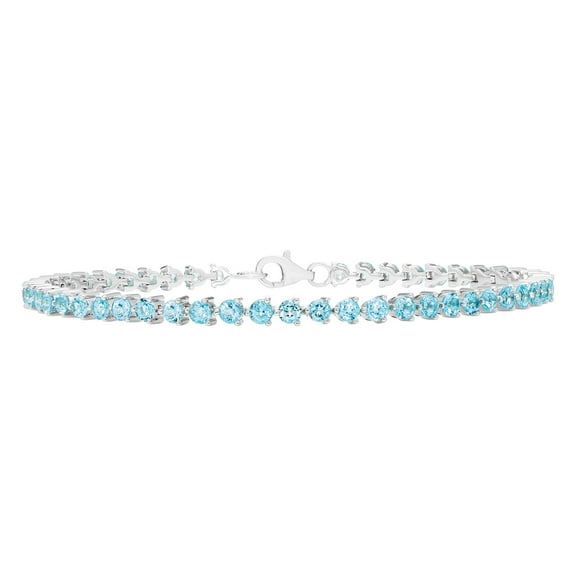 Lab Created Round Cut Gemstone Tennis Bracelet in Sterling Silver
