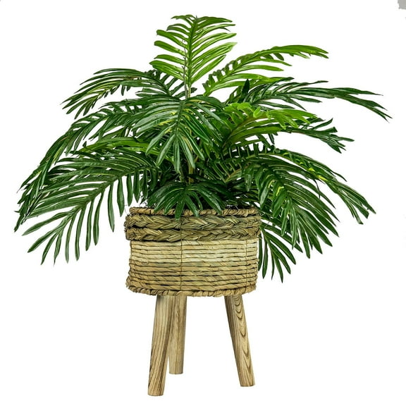 Faux 32" Phoenix Palm in Tri-Colored Tripod Basket Stand