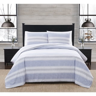 London Fog Blue Stripe Flannel Comforter Set, Assorted Sizes