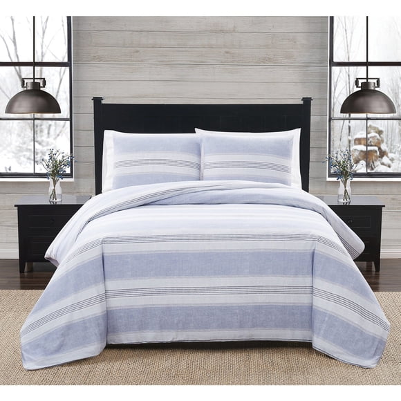 London Fog Blue Stripe Flannel Comforter Set, Assorted Sizes