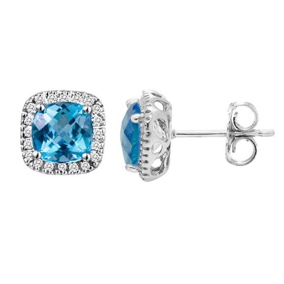 Cushion Cut Gemstone and 0.15 CT. T.W. Halo Diamond Stud Earrings in 14K Gold