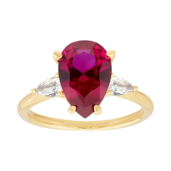 Pear Cut Lab Created Gemstone 3-Stone Ring in 14K Gold