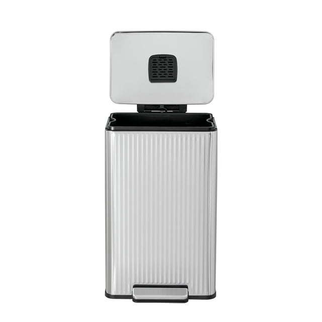Simpli-Magic Fluted Edge 13 Gallon (50L) Rectangular Step Trash Can, Hands-Free Soft-Close Lid, Premium Fingerprint-Resistant Finish for Kitchen and Recycling, Choose Color