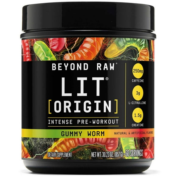 GNC Beyond Raw Lit Orgin Pre-Workout, Gummy Worm, 30.23 oz.