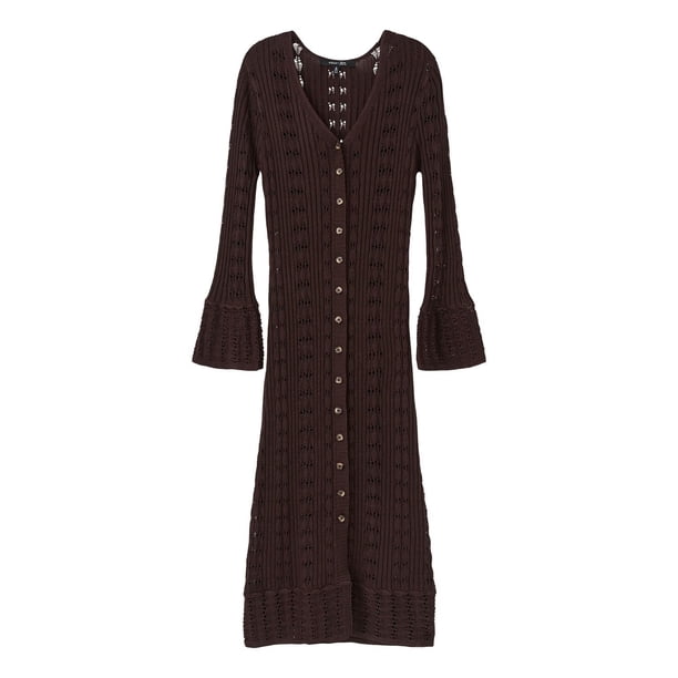 frye ladies' duster cardigan dress EDITED BY MAREN MORRIS - Brown L:- Brown cozy knit