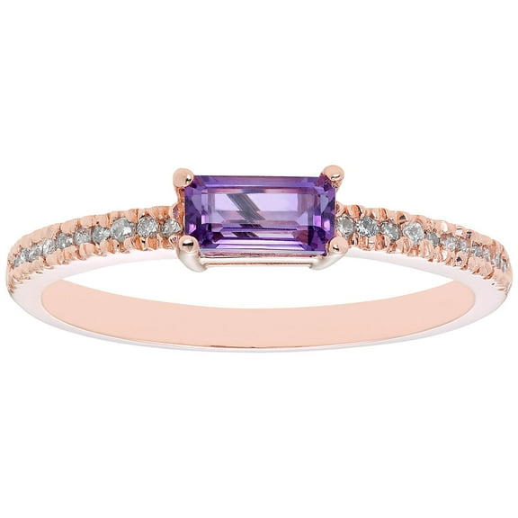 Baguette Cut Gemstone and 0.10 CT. T.W. Diamond Ring in 14K Gold