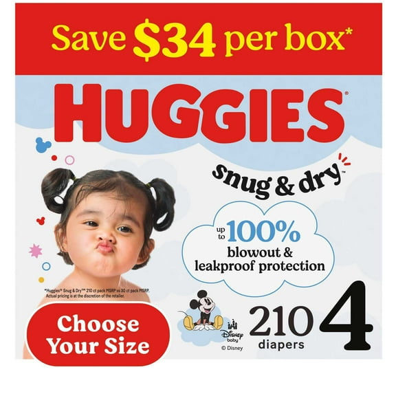 Huggies Snug & Dry Baby Diapers, Sizes 3-8