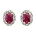 thumbnail image 2 of Oval Cut Genuine Gemstone & 0.16 CT.T.W. Diamond Halo Stud Earrings in 14K Gold, 2 of 3