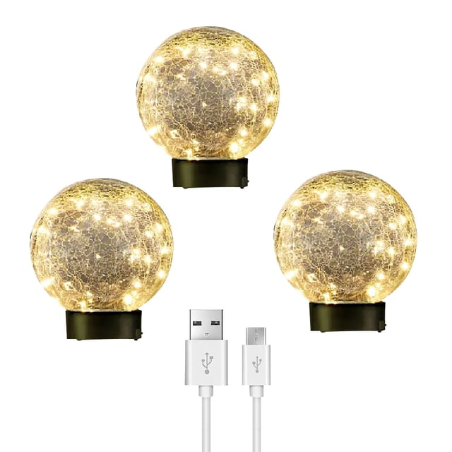 Deck Impressions 6" Solar/USB LED Crackle Glass Globe Lights, Choose Pack