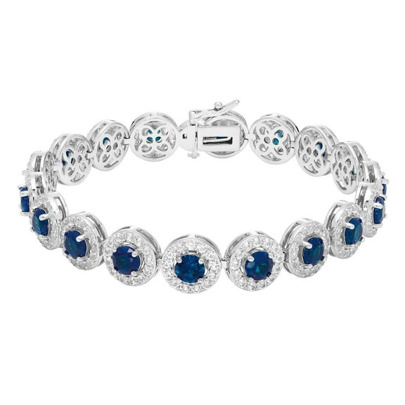 Round Cut Lab Created Gemstone Halo Tennis Bracelet