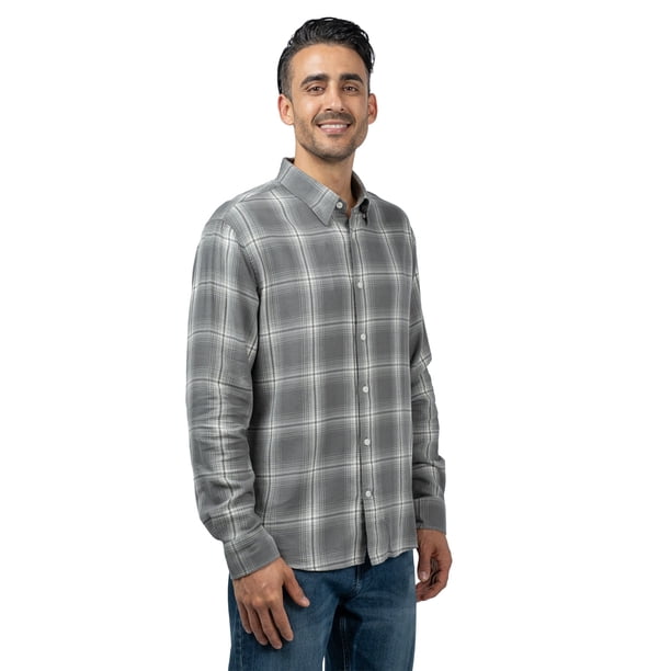 grey plaid dress shirt Scott Barber product-type:TOP_SizeGuide23-1