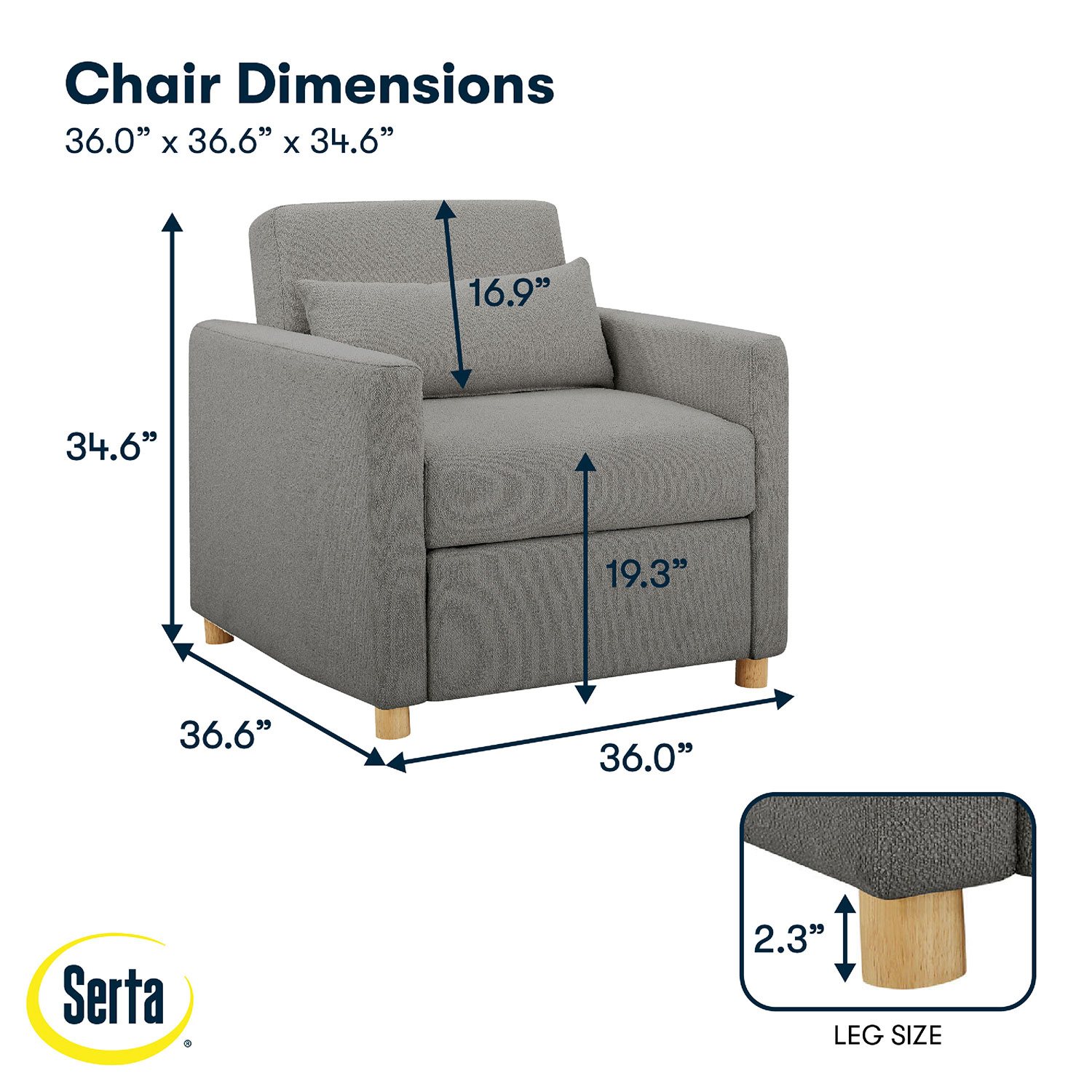Chair dimensions: 36.0" x 36.6" x 34.6".