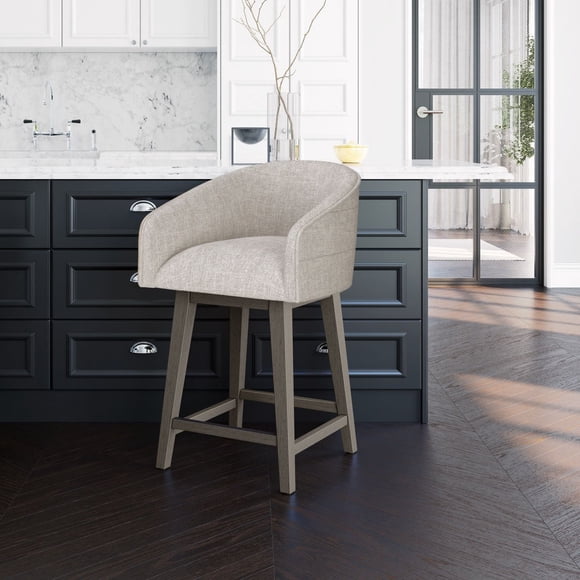 HH2 Home Upholstered Barrel Back Wood Adjustable Height Swivel Bar Stool