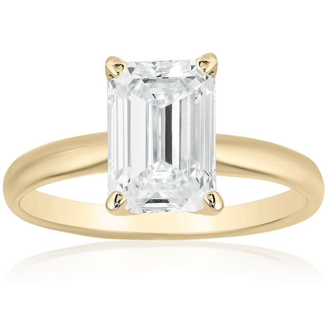 Emerald Diamond Solitaire Ring in 18K Gold
