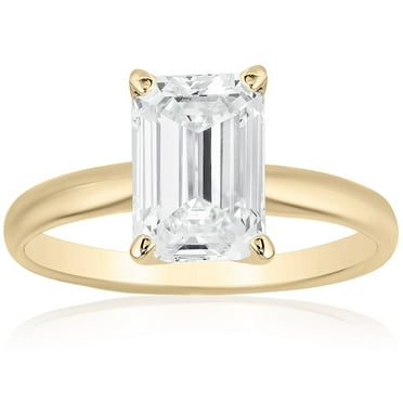 Emerald Diamond Solitaire Ring in 18K Gold
