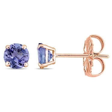 Round Cut Solitaire Gemstone Stud Earrings in 14K Gold