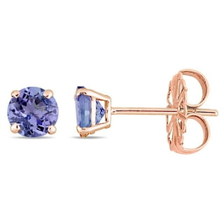 Round Cut Solitaire Gemstone Stud Earrings in 14K Gold