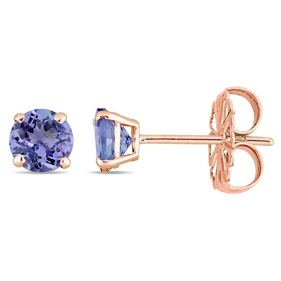Round Cut Solitaire Gemstone Stud Earrings in 14K Gold