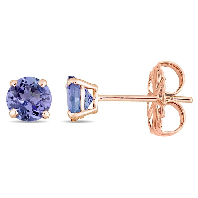 Round Cut Solitaire Gemstone Stud Earrings in 14K Gold