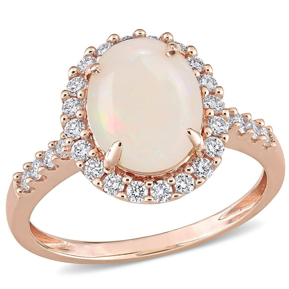 Opal and 0.36 CT. T.W. Diamond Halo Engagement Ring in 14K Gold