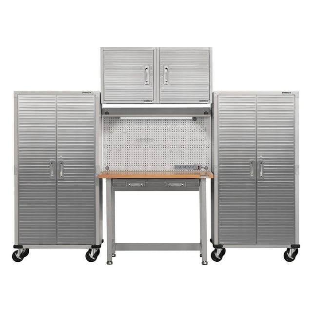 Seville Classics UltraHD 5-Piece Steel Garage Cabinet Storage Set With Pegboard Workbench, 10' Wide