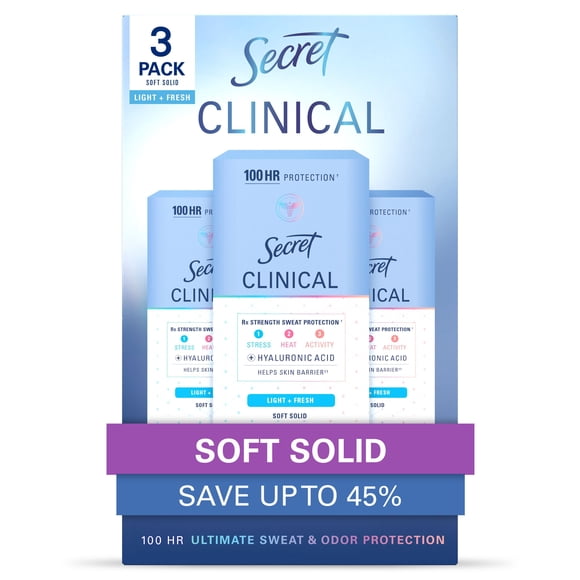 Secret Clinical Strength Antiperspirant Deodorant, Light & Fresh, 1.6 oz., 3 pk.