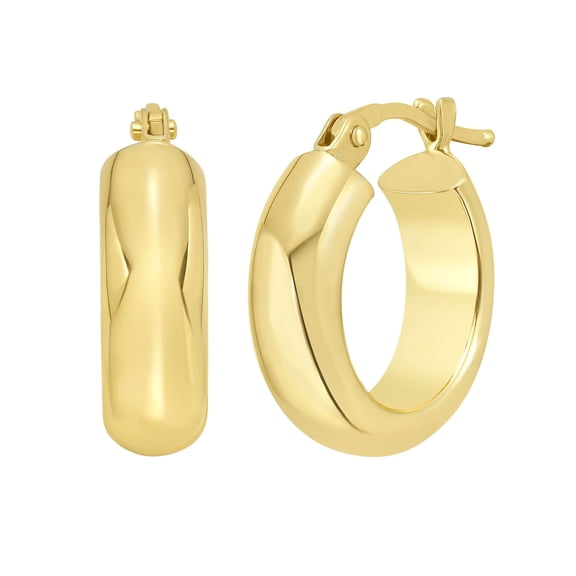 Wide Polished Gold Hoop Earring in 14K Gold