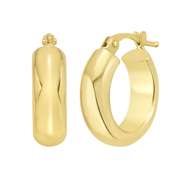 Wide Polished Gold Hoop Earring in 14K Gold