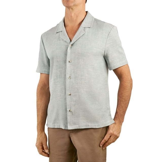 Sperry Men’s Camp Collar Textured Shirt — 2-Piece Bundle (Gray/Taupe Stripe, Large) 3