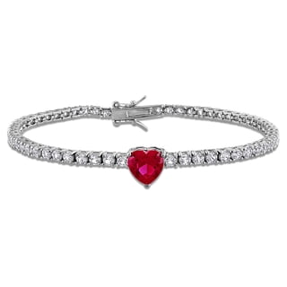 Lab Created Gemstone & White Sapphire Tennis Bracelet in Sterling Silver