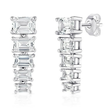 925 Sterling Silver Lab Created White Sapphire Graduated Earring