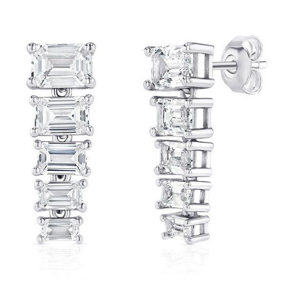 925 Sterling Silver Lab Created White Sapphire Graduated Earring