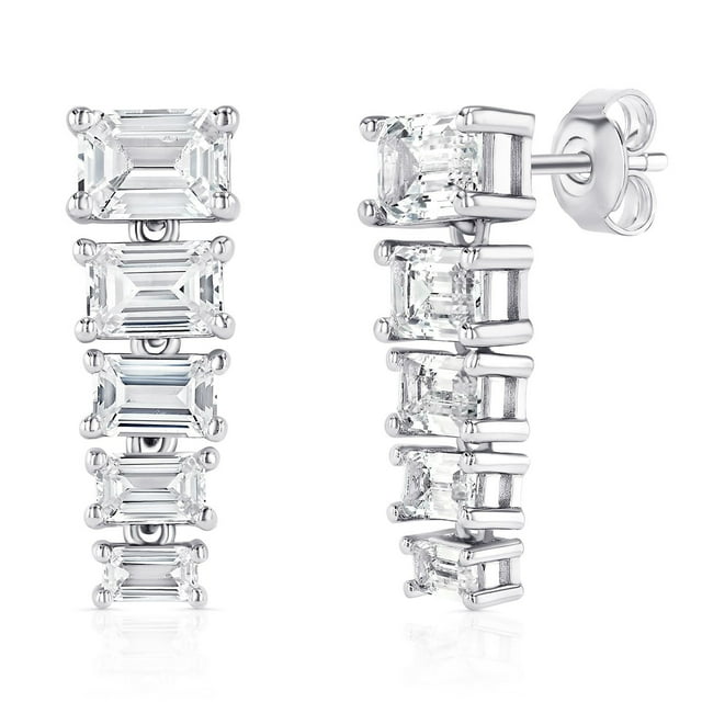 925 Sterling Silver Lab Created White Sapphire Graduated Earring