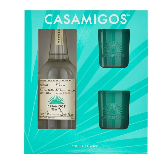 Casamigos Blanco Tequila, 750 ml with Two Glasses