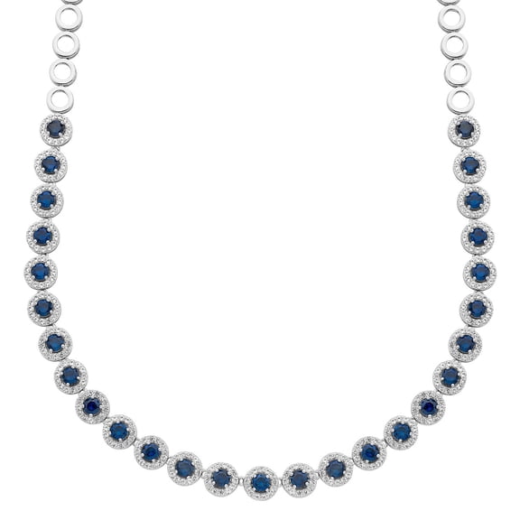 Lab Created Round Cut Sapphire Necklace in Sterling Silver
