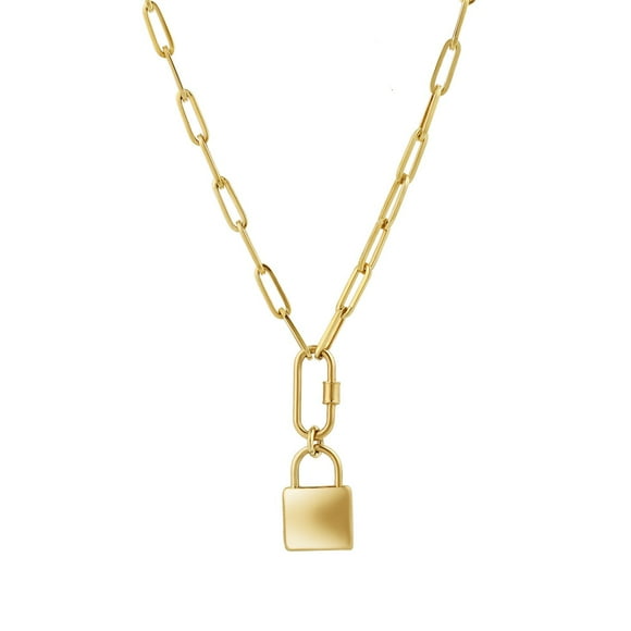 Paper Clip Padlock Necklace in 14K Yellow Gold