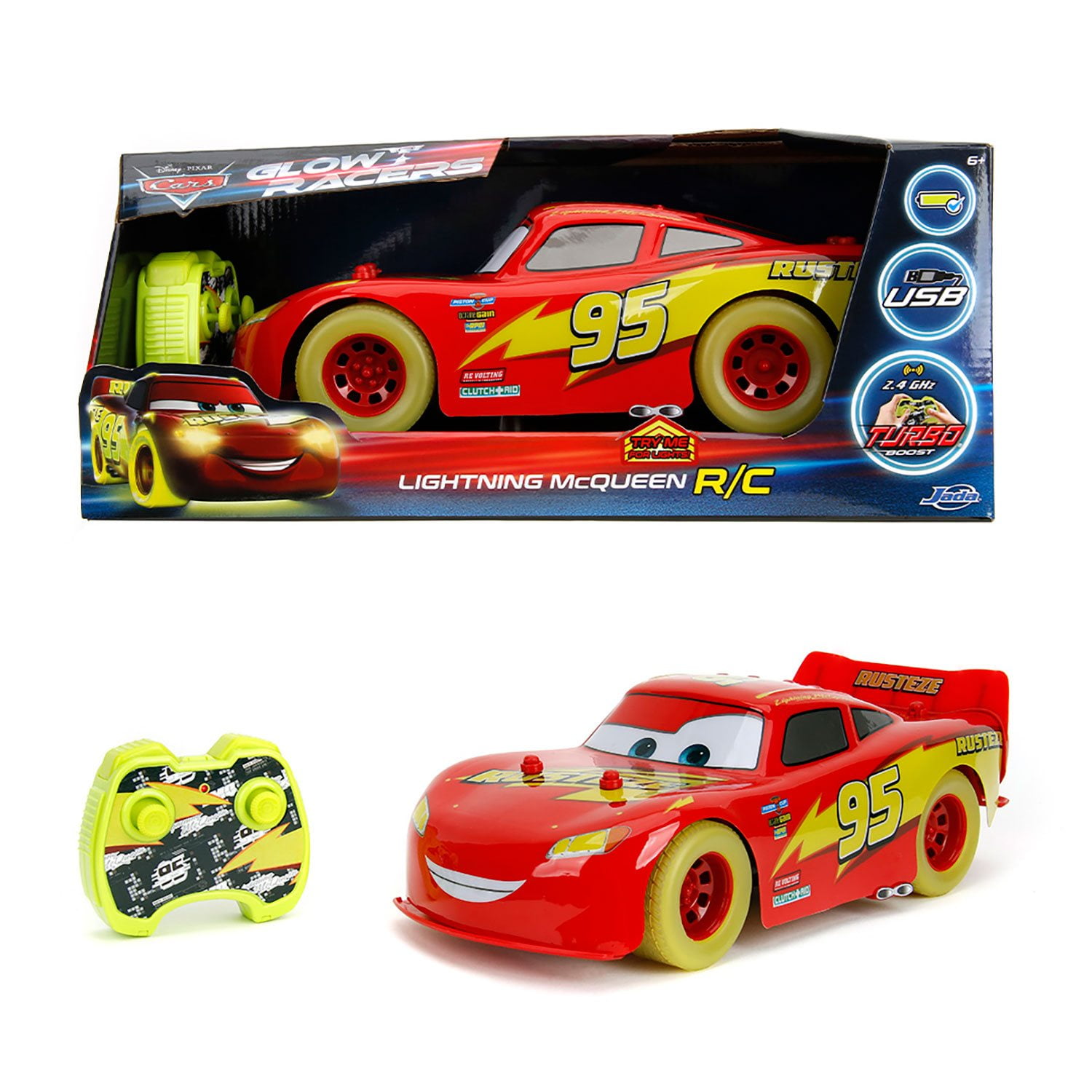 ミニカー jada toys Cars Lightning McQueen Jada Toys Disney Lightning McQueen Glow Racers 1:14 Scale R