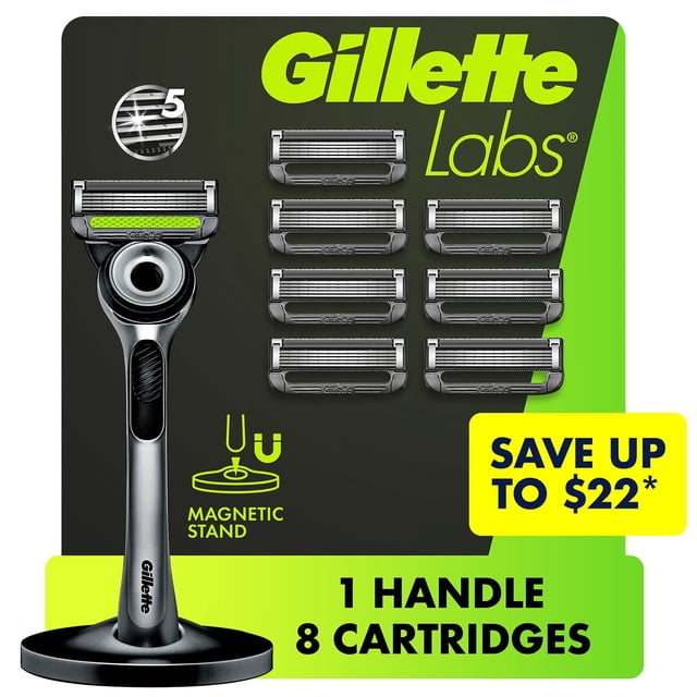 GilletteLabs Men's Exfoliating Razor, 5 Blade, Handle + 8 Cartridges