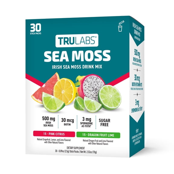 TruLabs Sea Moss Drink Mix Powder Pink Citrus and Dragon Fruit Lime 30 ct.