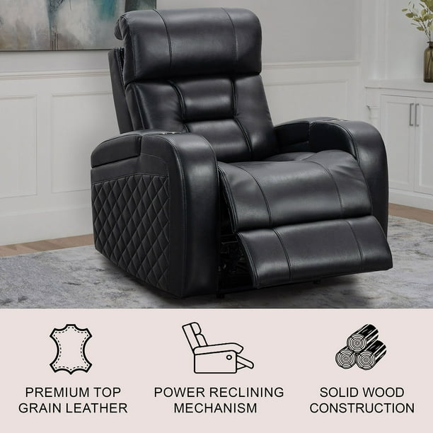 Bronston Top Grain Leather Power Theater Recliner, Black