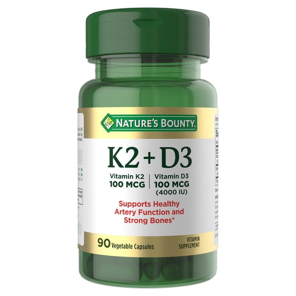 Nature's Bounty Vitamin K2 + D3, Vitamin Supplements, 4000 IU Vitamin D3 plus 100 mcg Vitamin K2, 90 ct. Capsules