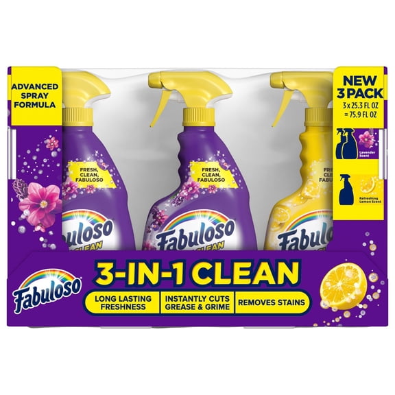 Fabuloso 3-in-1 Clean Spray, Multi-Purpose Cleaner, Lavender & Lemon Scent, 3 ct., 25.3 fl. oz.